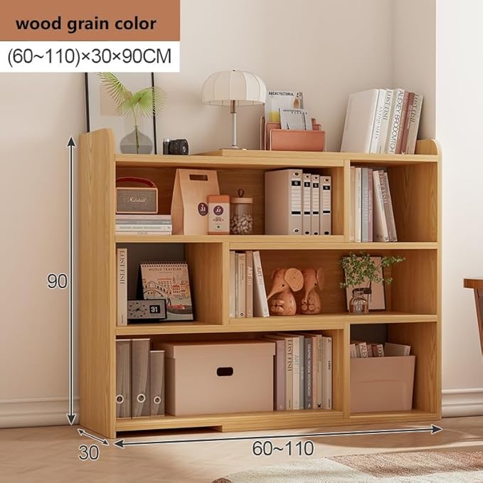 4-Tier Expandable Bookshelf with Adjustable Width, MDF Bookcase for Corner or Small Space, Storage Organizer for Living Room, Bedroom or Home Office, Oak