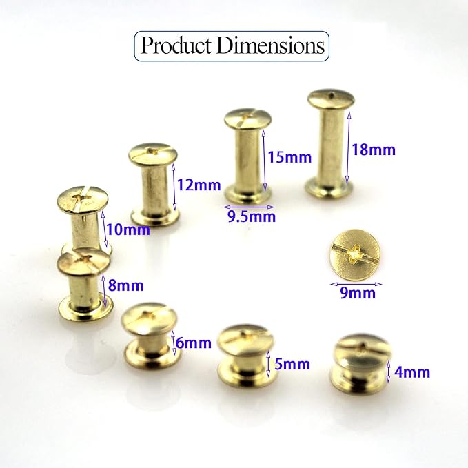 110 Sets Gold Chicago Screws Leather Assorted Kit, 8 Sizes of Screw Rivets for DIY Leather Craft and Bookbinding (M5 X 4,5,6,8,10,12,15,18)