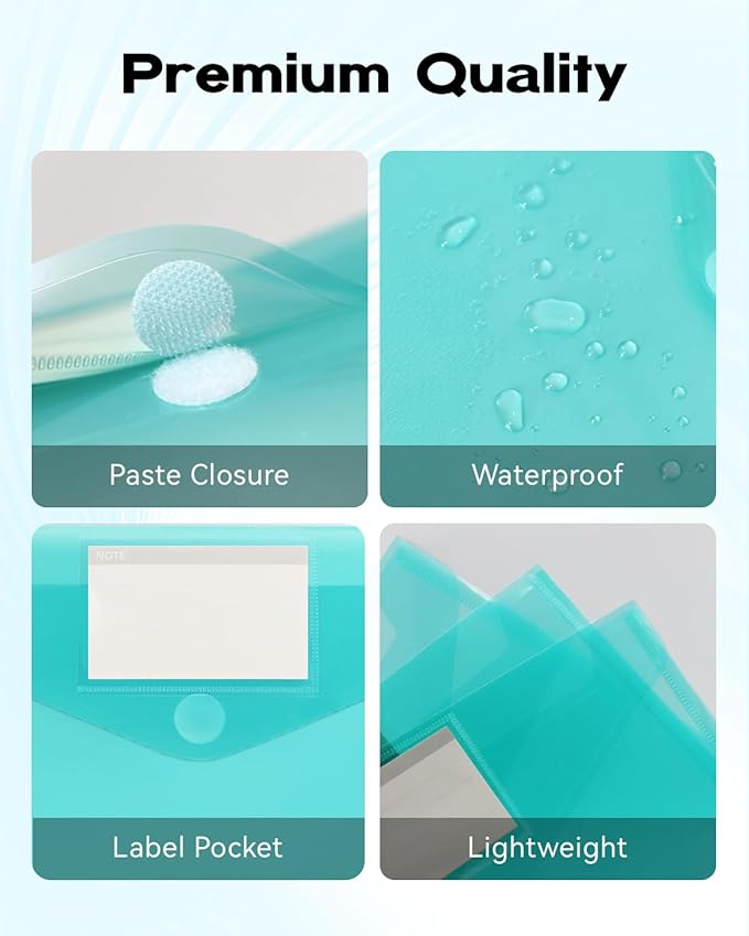 10 Pack File Folders, 11 Ring Binder Folders with Pockets, Plastic Envelopes, Clear Folder for Documents with Label, 3 Ring Binder Pocket Organizer Letter Size A4 Size