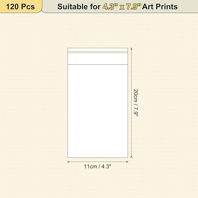 uxcell 7.9"x 4.3" Acid-Free Picture Sleeve, 120 Pack Crystal Clear Photo Sleeves Storage Bags Transparent Sealing Bag for 4.3"x 6.7" Art Prints, Pictures, Photos, Frame Mats Mattes