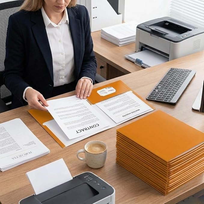 Zzrywuty File Folders with Pockets Letter Size, 50-Pack Paper Folders with Card Slot, Two Pocket Folders for School Students, Businessmen, Home and Office Workers (Orange)