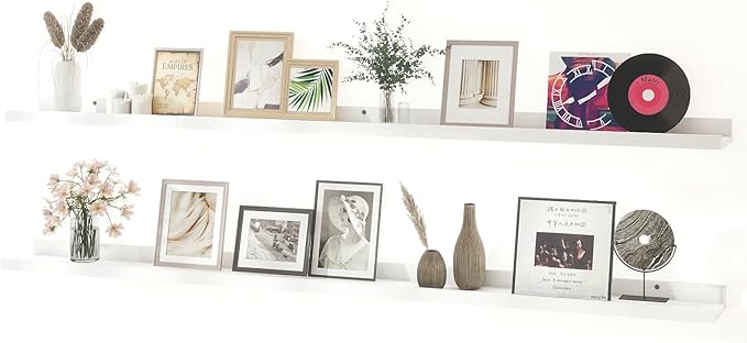 White Floating Shelves for Wall Decor, Long Wall Mounted Storage Shelf for Bedroom, Living Room, Bathroom, Kitchen, Nursery, Display Picture Ledge Shelf with Lip Set of 2-56 Inches, White