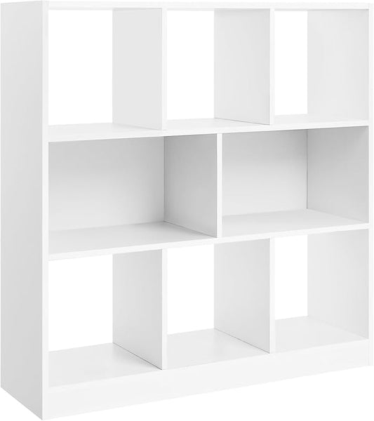 VASAGLE Bookcase, Bookshelf, Freestanding Storage Unit, 8 Open Compartments, Used Horizontally, Vertically, Upside Down, 11 x 35.4 x 39.4 Inches, for Living Room, Study, Office, Cloud White ULBC55WT