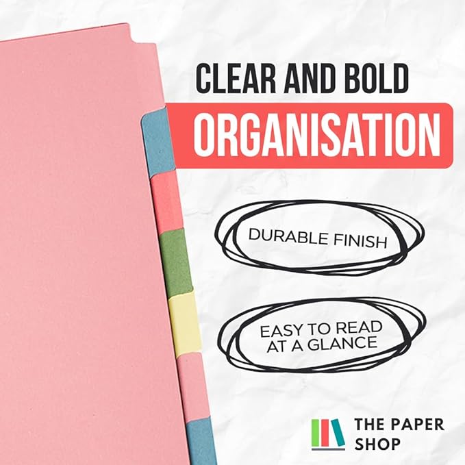 [25 Pack] Binder Dividers with Tabs A4 10 Part - DIviders for 3 Ring Binder, Perfect for Organizing Pages in 3 Ring Binder Dividers with tabs, Each Set Includes Tab Dividers - The Paper Shop (25)