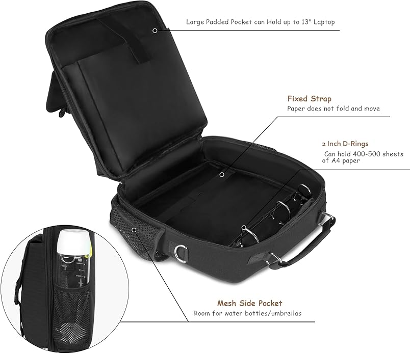 Zipper Binder 3 Ring, 500 Sheets Capacity, 2 Inch Binder with Shoulder Strap Fits for 14 Inch Laptop School and Office