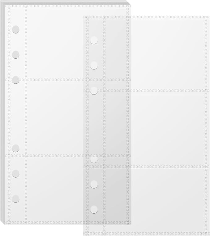 10 Sheets Multi-Compartment Clear Sticker Book Sleeves Pockets, Sticker Organizer Album Inserts for 6 Ring A6 Binder, for Organize Binder Stickers, Photos, Tickets, Cards, Cash, 3 Pocket