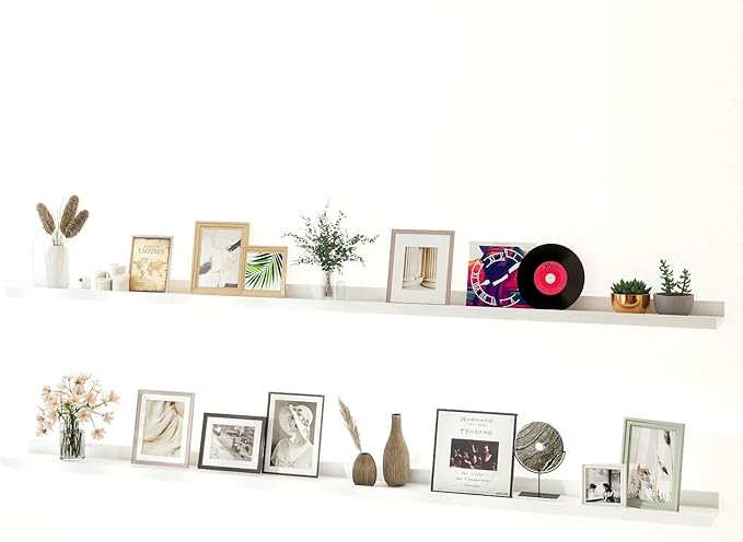 White Floating Shelves for Wall Decor, Long Wall Mounted Storage Shelf for Bedroom, Living Room, Bathroom, Kitchen, Nursery, Display Picture Ledge Shelf with Lip Set of 2-71 Inches, White