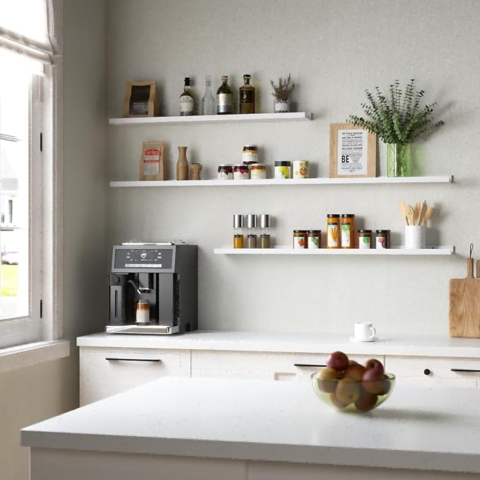 47.2 Inches Long Floating Shelves, 2 Set Modern Wall Shelf for Bedroom, Nursery Book Shelf with Lip, Picture Ledge Shelf for Wall Decor Living Room Bathroom Kitchen - White