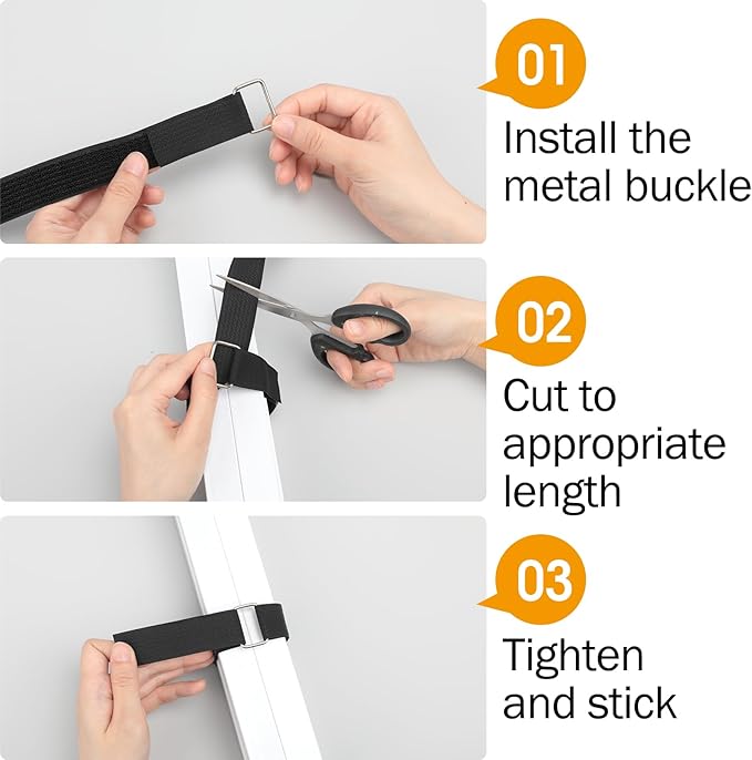 1" x120ft Hook and Loop Straps with 60 Metal Buckles, Adjustable Fastening Cinch Straps, Cut to Length Cable Straps, Reusable Nylon Straps 1 Inch Wide for Organizer or Storage, Black