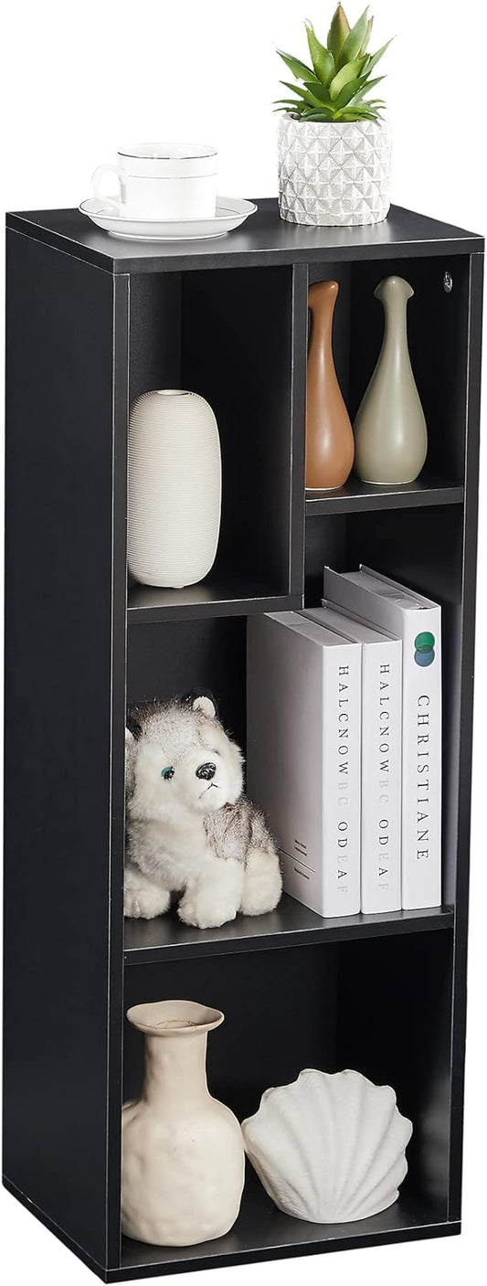 VECELO 3-Tier Small Bookcase, 4 Cube Bookshelf with Height Difference Shelves for Most Books, Modern Floor Standing Unit, Each Shelf Hold Up to 66 LBS for Living Room Bedroom, Vintage Black