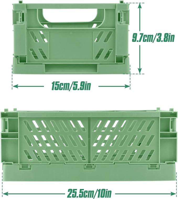 4 Pcs Collapsible Storage Crates, 10x5.9x4 inches Space-Saving Folding Containers, Stackable Plastic Boxes for Home Kitchen Office Bedroom Bathroom, Green