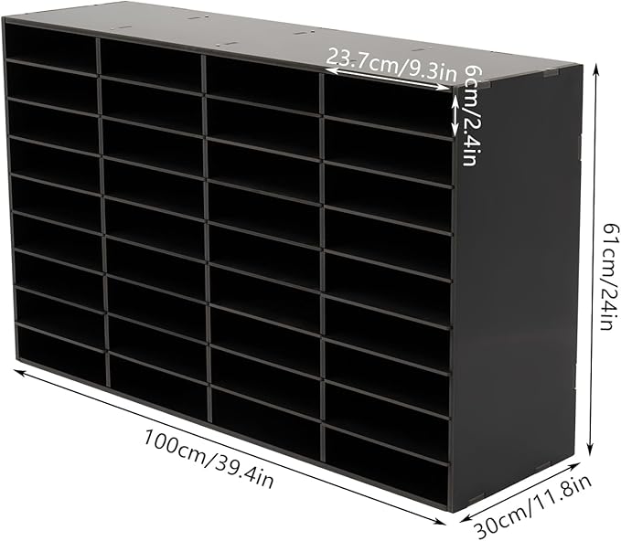 36 Slots Literature Organizer, Desktop Paper & Mail File Sorter for Classroom/Office/Home, PVC File Storage Cabinet with Adjustable Compartments, Multi-Purpose Mail Center (Black-36 Compartments)