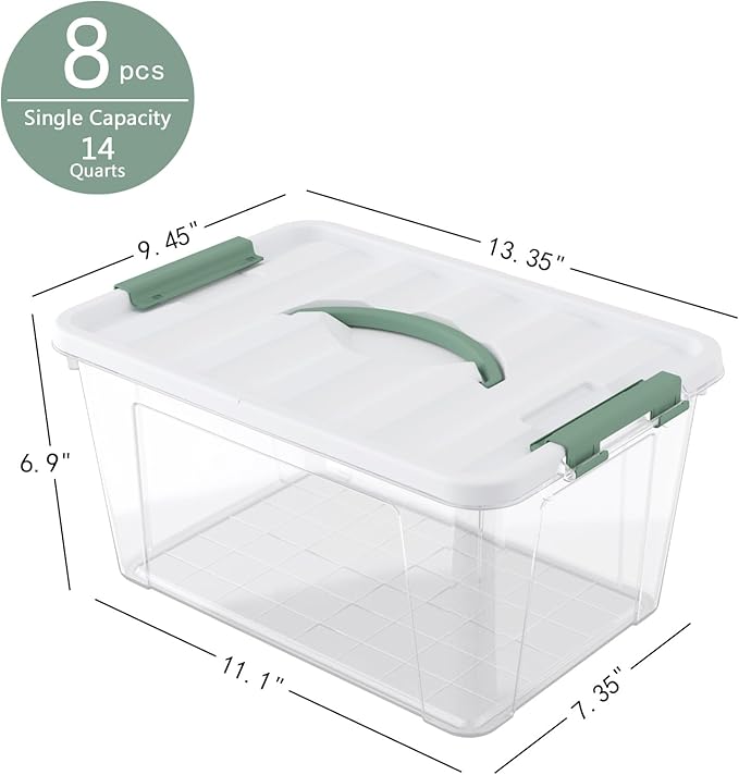 14 Qt Latching Storage Box, Multipurpose Stackable Storage Container Tote for Home or Office Organization, Clear (8 Pack)
