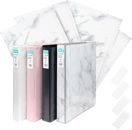 Yoobi 1 Inch Marble Binder & 8-Tab Marble Binder Divider Set - 4-Pack of 3-Ring with 2 Pockets, 4-Pack of Organizer Tabs w/Blank Sticky Labels - Perfect for School, Home or Office