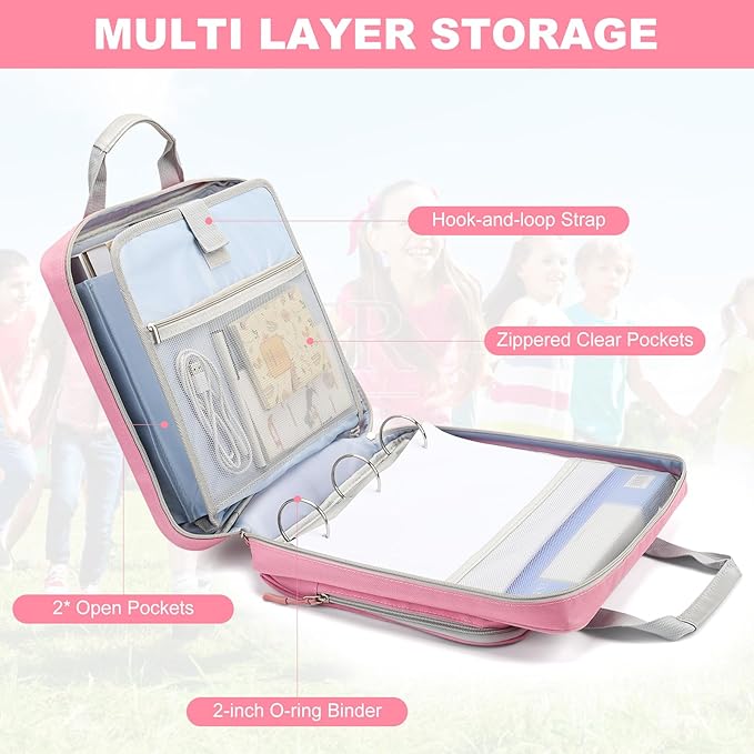 zipper binder with shoulder strap,3 Ring 2 inch Binder with Zipper, office binder organizer,500 Sheet Capacity (PINK)