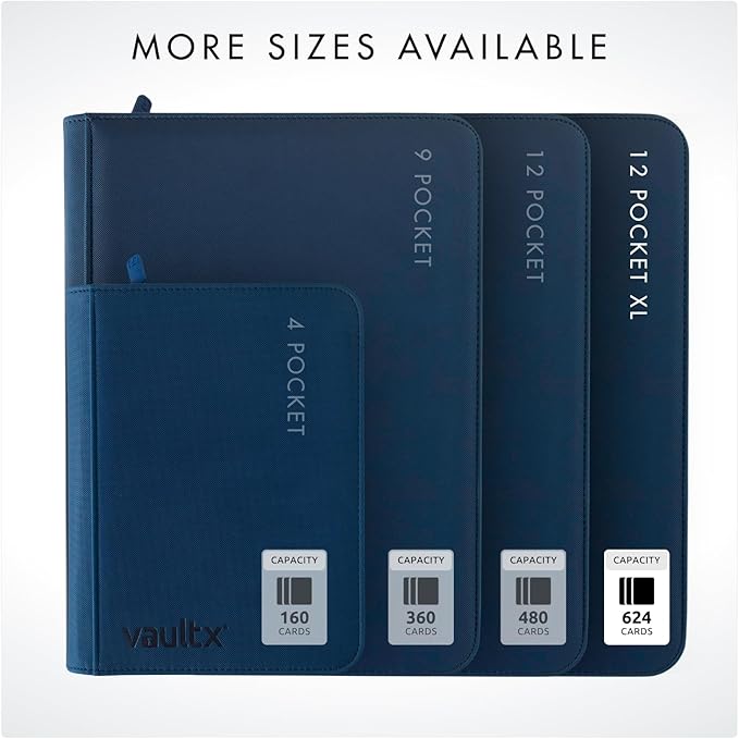 Vault X 12 XL Pocket Trading Card Zip Binder - 624 cards, Premium Exo-Tec Album Material, 26 Side-Loading Pages, Folder for Collectible Card Games, Sports, TCG (Blue)