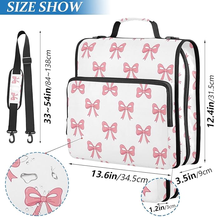 Zipper Binder Bag 3 Ring File Folder Portfolio Organizer Zippered Binder Bags with Strap Fits Laptop Women Men