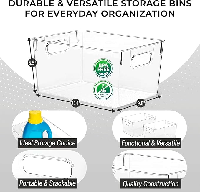 Ytteve Large - 3 Pack Clear Plastic Storage Bins – Pantry Organizers & Storage Containers, Cabinet Organizer - Home Organization Must Haves for Kitchen, Laundry Room, Office, Closet, Garage & Freezer