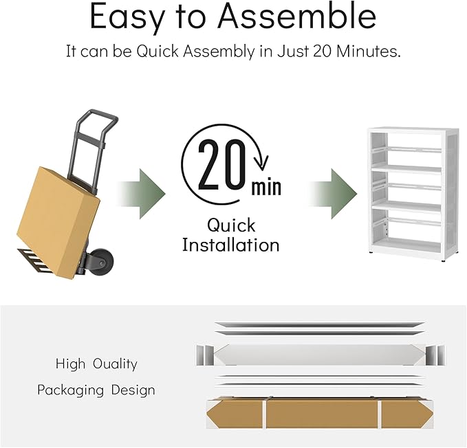 [Industrial Grade] Mobile 3 Tier Bookshelf, Metal 3 Shelf Bookcase on Wheels, Heavy Duty Book Shelf for Small Space, Book Case for Home Office, Living Room, School, Assembly Required, White