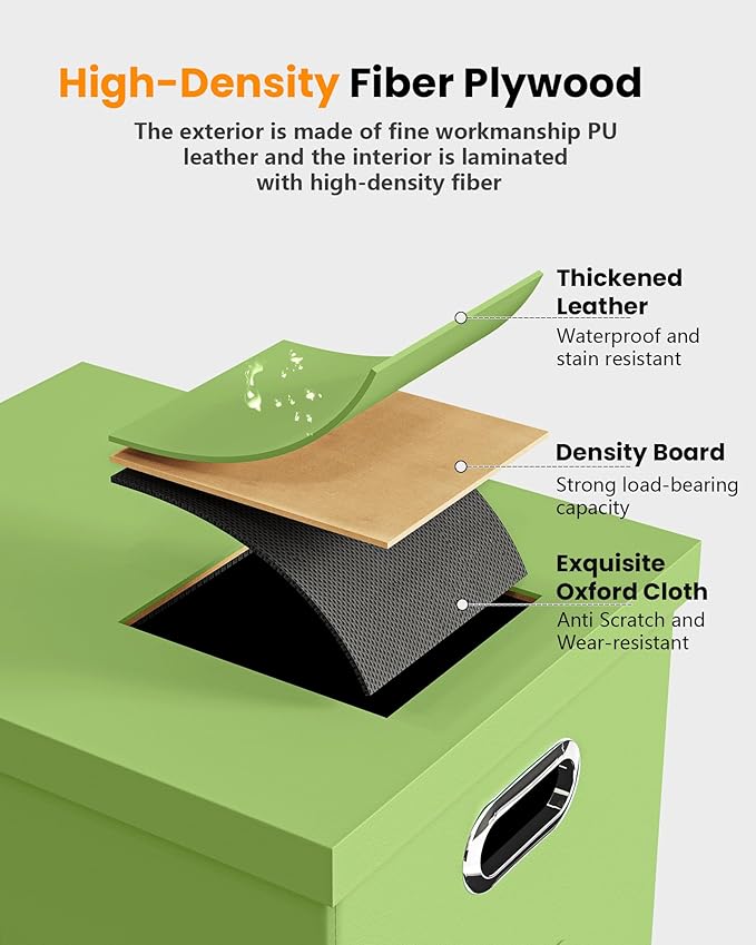 2 Pack File Storage Organizer, Portable File Box with Lid, Fit for Letter/Legal File Folder Storage, Fruit-green(Leather) Box