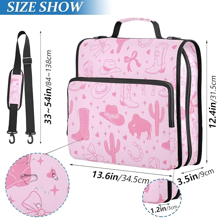 Zipper Binder Bag 3 Ring File Folder Portfolio Organizer Zippered Binder Bags with Strap Fits Laptop Women Men