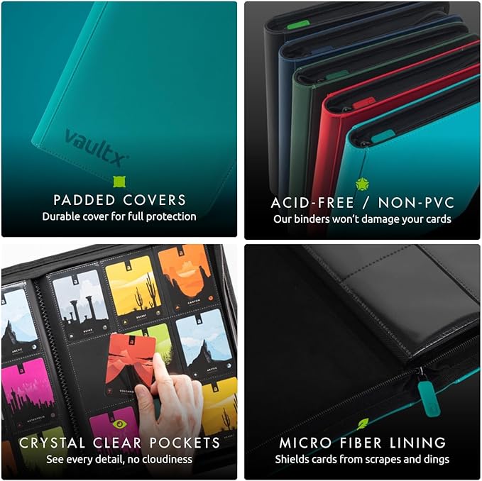 Vault X 9 Pocket Trading Card Zip Binder, 360 Cards, Premium Exo-Tec Album Material, 20 Side-Loading Pages, Folder for Collectible Games, Sports, TCG (Teal)