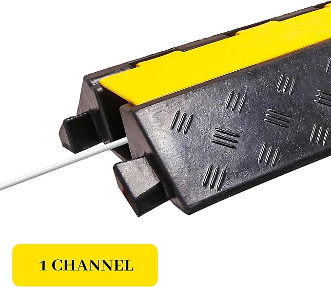 Rubber Cable Ramp Cable Protector Ramps Wire Hose Protective 1 Channel Traffic Rubber Plastic Cord Cover Speed Bump for Asphalt Concrete Gravel Driveway Outdoor, 2 Pack
