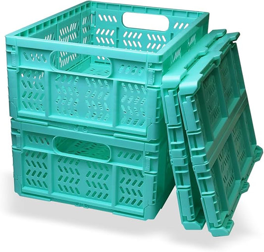 20L Folding Crates, 4Pack Plastic Storage Bins Organizer for Home and Office,Plastic Folding baskets,Collapsible Crates for Chrismas Gifts, Toys Storage. (Blue,15.7x11.8x6.3Inch)