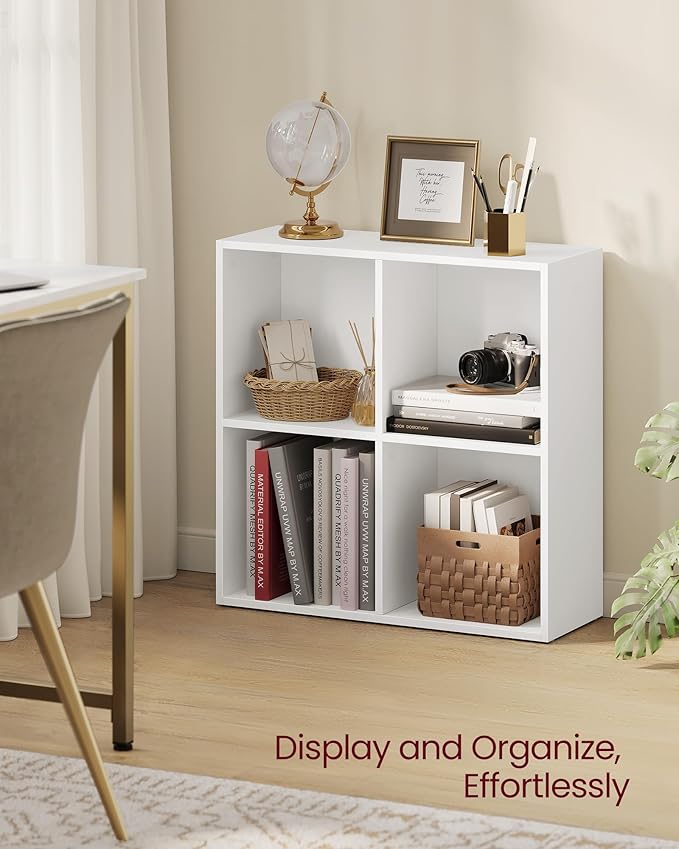 VASAGLE Custos Collection - Bookshelf, Bookcase, Cube Shelf with 4 Compartments, 9.4 x 26 x 26 Inches, Storage Shelf, for Living Room, Home Office, Dining Room, Cloud White ULBC476W01