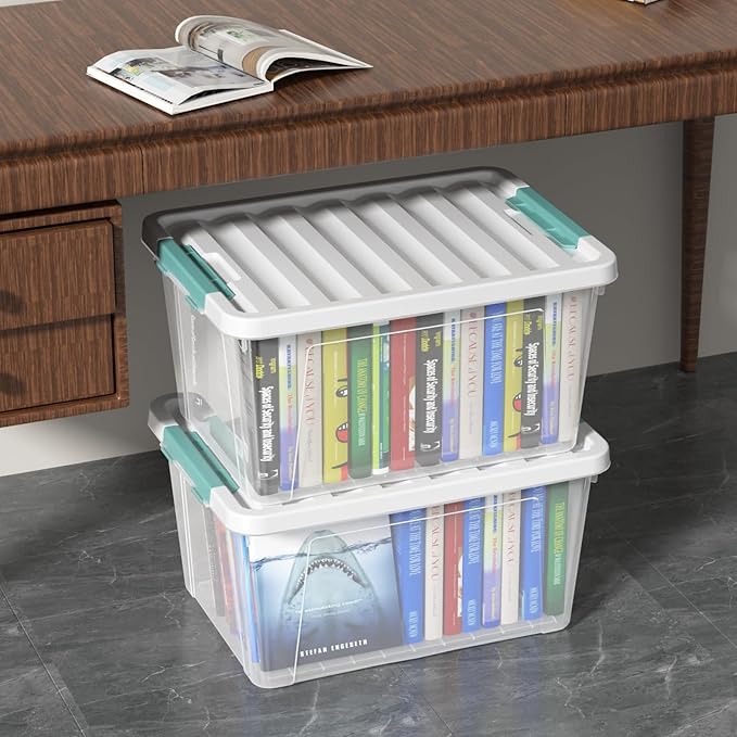 35 Quart Latch Storage Box, 6-Pack Clear Plastic Storage Bins with Latching Lids