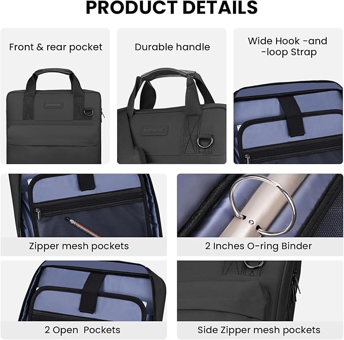 Zipper Binder 3 Ring 2 Inch with Shoulder Strap & Handle - Multi-Pocket School Binder Organizer for Middle School & Office - Holds 500 Sheets, Durable Premium Fabric - Black