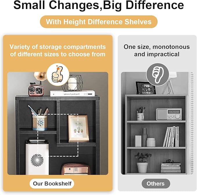 VECELO 3 Cube Small Bookcase, Fits Tallest Hardcovers, Horizontal Available, 2-Tier Modern Bookshelf, Storage Organizer for Small Spaces, Kids Room, Bedroom Living Room, Black