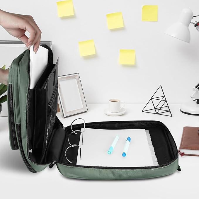 Zipper Binder Bag, 2-inch 3-Rings with Multiple Pockets File Folder - 500 Sheet Capacity, Up to 14‘’ Laptop and Tablet, Detachable Backpack Straps & Shoulder Use for School