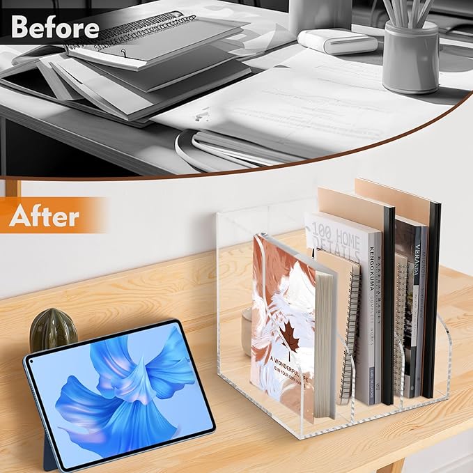 Werhoo A4 Thickened Acrylic Desk Organizer with 3 Vertical Compartments, Scratch-Resistant Pads