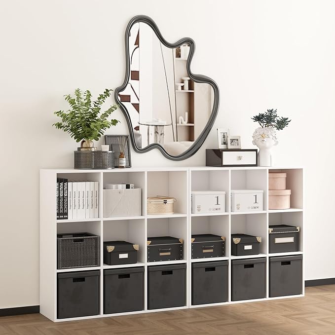 Wooden 9 Cube Storage Organizer with Closed Back Panel,White Cube Shelf Cubby Storage Organizer with Compartments for Living,Bookshelf,Storage Organizers Easy to Install (White, 9 Cube)