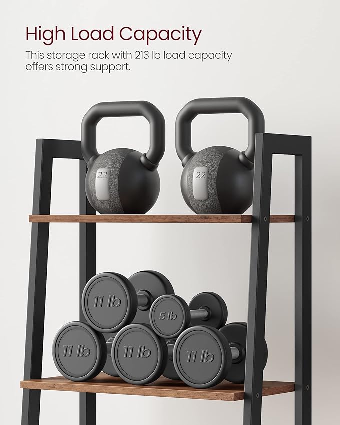 VASAGLE Ladder Shelf, 4-Tier Bookshelf, Storage Rack, Bookcase with Steel Frame, for Living Room, Home Office, Kitchen, Bedroom, Industrial Style, Hazelnut Brown and Ink Black ULLS044B03