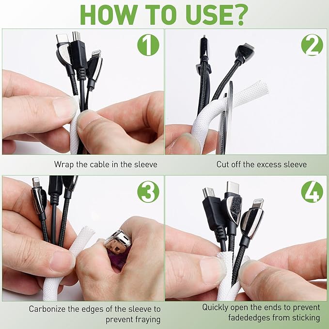 Cat Dog Cord Protectors from Pets No Chew 12ft - 1/2inch，Rabbits Cable Sleeves Cord Management Puppy Proof Covers, Wire Loom Critter Cord Charger Protector Heavy Duty Split Sleeve Automotive Tv，White