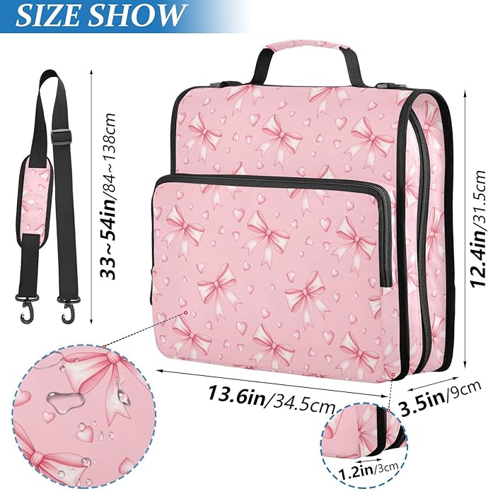 Zipper Binder Bag 3 Ring File Folder Portfolio Organizer Zippered Binder Bags with Strap Fits Laptop Women Men