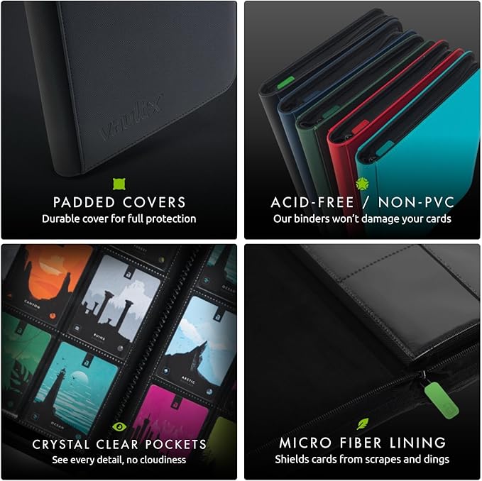 Vault X 12 XL Pocket Trading Card Zip Binder, 624 cards, Premium Exo-Tec Album Material, 26 Side-Loading Pages, Folder for Collectible Card Games, Sports, TCG (Black)