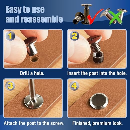 125 Sets Multicolor Assortment Chicago Screws Leather Rivets Kit, 1 Sizes M5*6 & 1 Screw Lengths M4*4 for Belts, Bookbinding, DIY Leather (Multicolor Assortment)