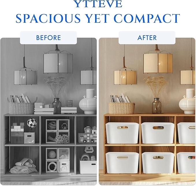 XL - 4 Pack White Plastic Storage Bins for Shelves, Closet Kitchen Storage Containers for Pantry Bathroom Office Organization Baskets, Cabinet Organizing Containers, White Organizer Bins for Shelves