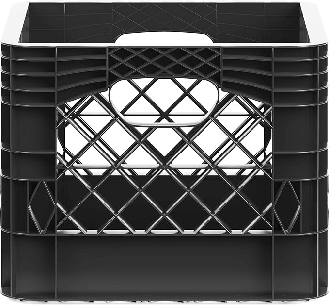 13 in. x 13 in. x 11 in. Heavy-Duty Black 16 Qt Milk Crate – Stackable Storage Container with Handles