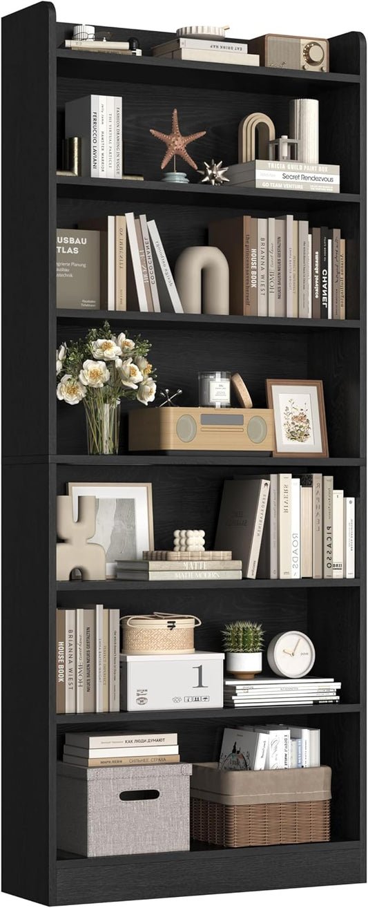 Yaheetech 7-Tier Open Bookcase and Bookshelf, Modern Simple Floor Standing Display Storage Shelves with Top Open Compartment for Home Office, Study, Living Room - Black