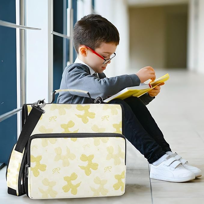 Yellow Balloon Dogs Bow Zipper Binder with Shoulder Strap Bag 3 Ring Binder Organizer Large Capacity Multiple Compartments for School Office