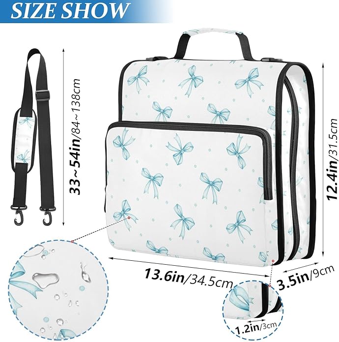Zipper Binder Bag 3 Ring File Folder Portfolio Organizer Zippered Binder Bags with Strap Fits Laptop Women Men