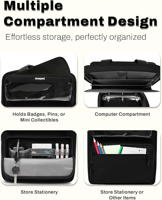 Zipper Binder 3 Ring with Ita Window, 3 Inch Binder with Zipper D-Ring Fits 14 in Laptop, 3-in-1 Shoulder/Backpack/Handle 600 Sheets Capacity for School & Office – Black