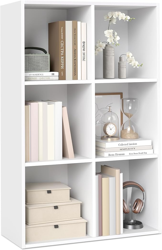 VASAGLE Custos Collection - Bookshelf, Bookcase, Cube Shelf with 6 Compartments, 9.4 x 25.8 x 38.6 Inches, Storage Shelf, for Living Room, Home Office, Dining Room, Cloud White ULBC423W01