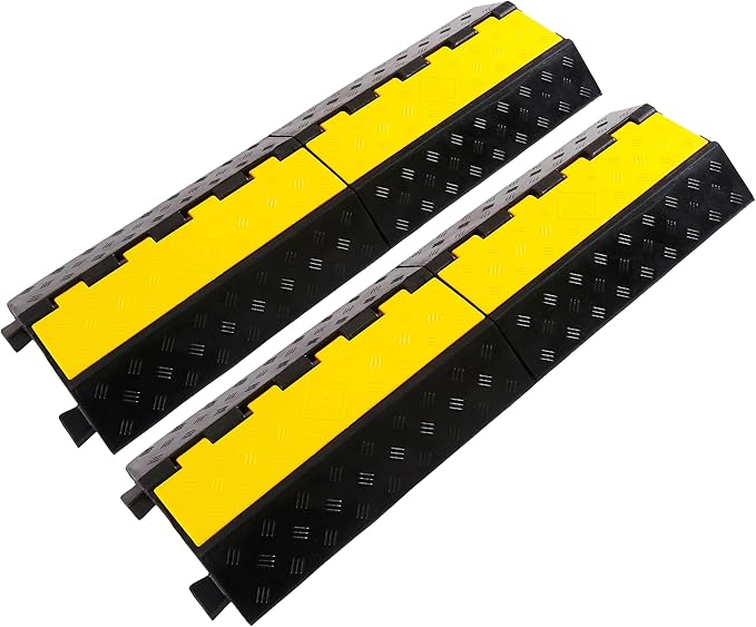 Rubber Cable Ramp Cable Protector Ramps Wire Hose Protective 1 Channel Traffic Rubber Plastic Cord Cover Speed Bump for Asphalt Concrete Gravel Driveway Outdoor, 2 Pack