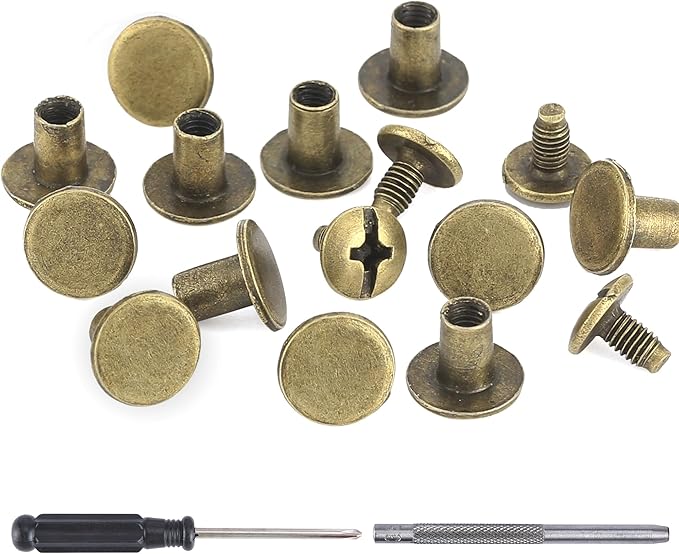 YORANYO 150 Sets 8MM Chicago Screws Leather Rivets for Fabric Chicago Binding Screws Buttons Metal Studs Rivets for Decorate and Repair Belts Bags Shoes Purse Dog Collar Leather Craft (Bronze)