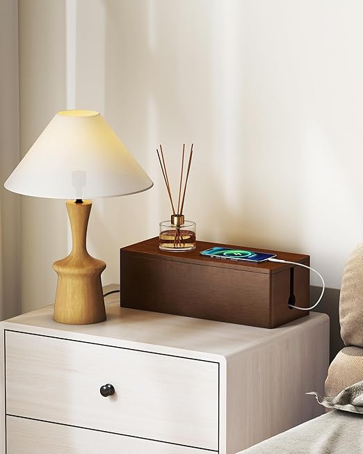 YECAYE Wooden Cable Management Box, Power Strip Cord Organizer Box, Cord Hider for Office, Living Room, Bedroom,Magnetic Lid Design, Cable Organizer for Desk, Wire Management